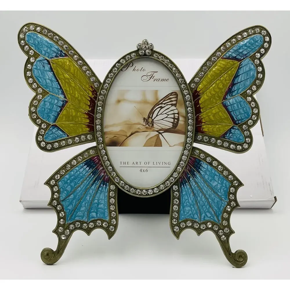 Butterfly 4x6 Inch Picture Frame for Table or Hanging Display Metallic Ornate